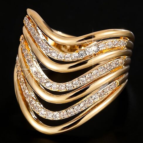Multi-Band Wave Ring for Women Modern Jewelry with Cubic Zirconia in Saudi Arabia