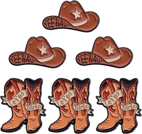 6 Pack Cowboy Hat Brooches Pins Lapel Enamel Pin Western Cowgirl Boots Hat Party Favors for Clothing Bag Jewelry Gift in Kuwait