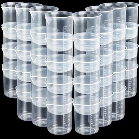 LEOBRO 50ml/1.7oz Epoxy Mixing Cups, 38PCS Graduated Epoxy Resin Cups, Resin Mixing Cups, Beaker, Pouring Cup, Plastic Measuring Cup for Resin, Epoxy, Acrylic Paint, with 40 PCS Wood Craft Sticks in Kuwait