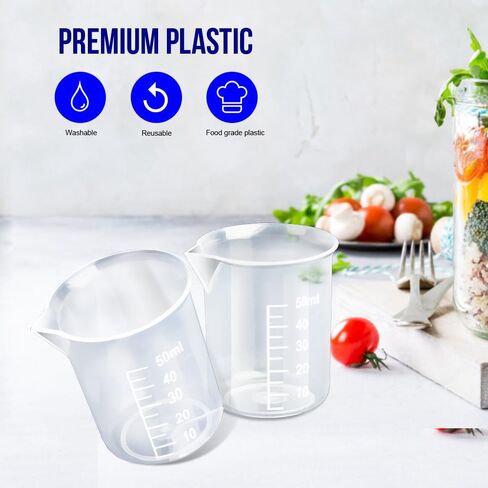 LEOBRO 50ml/1.7oz Epoxy Mixing Cups, 38PCS Graduated Epoxy Resin Cups, Resin Mixing Cups, Beaker, Pouring Cup, Plastic Measuring Cup for Resin, Epoxy, Acrylic Paint, with 40 PCS Wood Craft Sticks in Kuwait