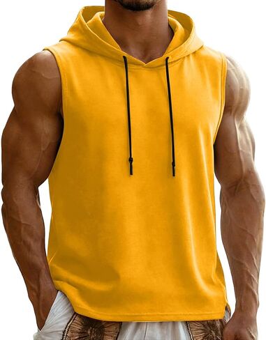 Men's Workout Hooded Tank Tops Lightweight Casual Training Sleeveless Hoodie Bodybuilding Muscle Cut Off t Shirts in Kuwait