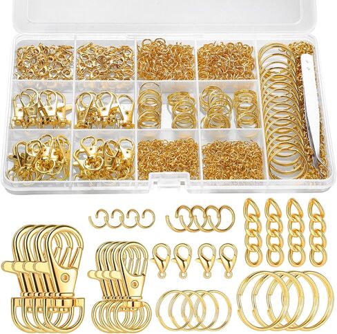 BESARME 460PCS Keychain Making Kit, Key Chain Clips with Key Rings Bulk, Metal Lobster Claw Clasp, Swivel Snap Hook, Jumprings & Extender Chain for Crafts, DIY Keychain Accessories Supplies in Kuwait