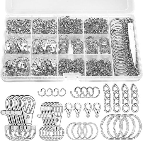 BESARME 460PCS Keychain Making Kit, Key Chain Clips with Key Rings Bulk, Metal Lobster Claw Clasp, Swivel Snap Hook, Jumprings & Extender Chain for Crafts, DIY Keychain Accessories Supplies in Saudi Arabia