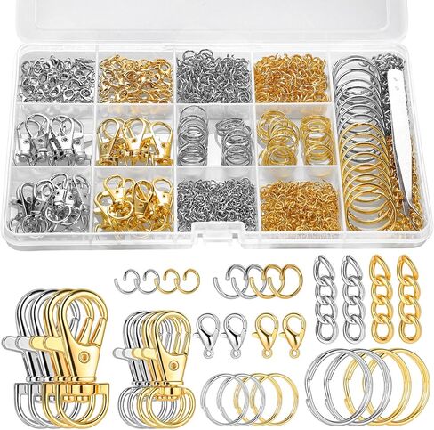 BESARME 460PCS Keychain Making Kit, Key Chain Clips with Key Rings Bulk, Metal Lobster Claw Clasp, Swivel Snap Hook, Jumprings & Extender Chain for Crafts, DIY Keychain Accessories Supplies in Saudi Arabia