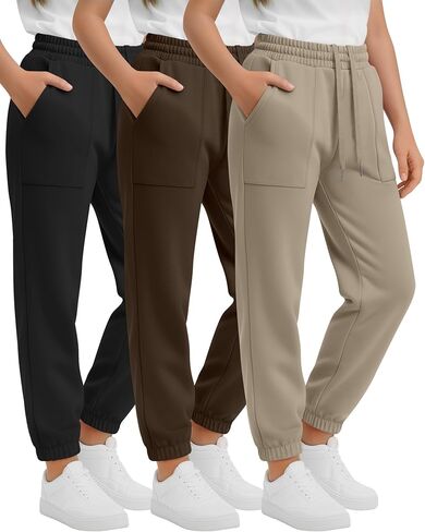 3 Pack Girls' Sweatpants Athletic Drawstring Active Joggers Kids Casual Pants with Pockets for Teen in Saudi Arabia