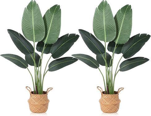Artificial Bird of Paradise Plants 5Ft Fake Tropical Palm Tree with 10 Trunks in Pot and Woven Seagrass Belly Basket Perfect Faux Plant for Home Indoor Outdoor Office Modern Decor Green in Kuwait
