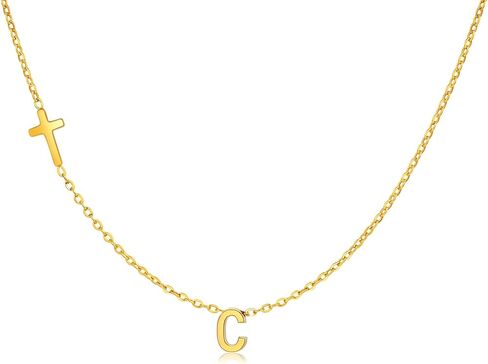 Cross Necklace for Women with Initial, 18K Gold Plated Initial A-Z Pendant| Dainty Cute Cross Necklaces | Trendy Tiny Gold Letter Necklaces Jewelry Gifts for Women in Saudi Arabia