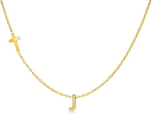 Cross Necklace for Women with Initial, 18K Gold Plated Initial A-Z Pendant| Dainty Cute Cross Necklaces | Trendy Tiny Gold Letter Necklaces Jewelry Gifts for Women in Saudi Arabia