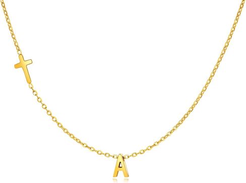 Cross Necklace for Women with Initial, 18K Gold Plated Initial A-Z Pendant| Dainty Cute Cross Necklaces | Trendy Tiny Gold Letter Necklaces Jewelry Gifts for Women in Saudi Arabia