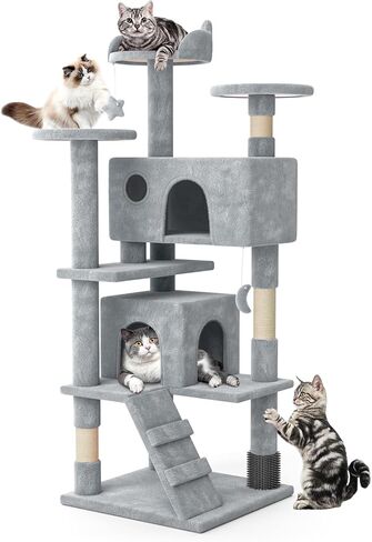 MoNiBloom Cat Tree, 54 Inch Cat Tree Tower with 2 Cat Condo, Cat Tower with Scratching Post, Cat Climbing Tower, Cat Tree for Indoor Cats, Beige in Kuwait