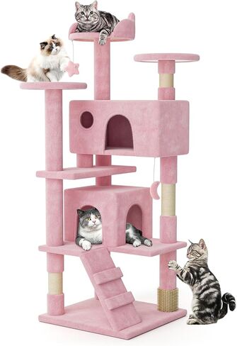 MoNiBloom Cat Tree, 54 Inch Cat Tree Tower with 2 Cat Condo, Cat Tower with Scratching Post, Cat Climbing Tower, Cat Tree for Indoor Cats, Beige in Kuwait