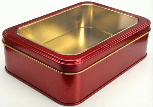 Gold Metal Tin Box With Clear Lid, Multipurpose Tin Box, Valentines Day Gifting Tin Box for Gift Giving, Cookies, Stationery & More - 7.25 x 5.25 x 2.25 Inches in Saudi Arabia