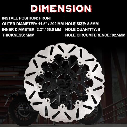 مجموعة أقراص الفرامل الدوارة العائمة الأمامية والخلفية مقاس 11.5 بوصة متوافقة مع Harley Davidson Touring Dyna Sportster Softail Early Super Glide 2000-2014، تحديث دوار الفرامل العائم من الفولاذ المقاوم للصدأ in Kuwait
