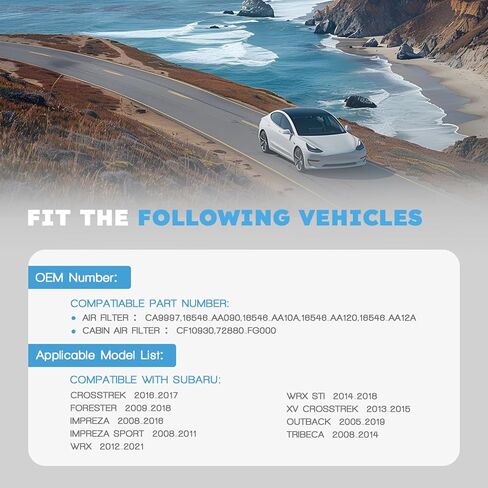 Engine & Cabin Air Filter Kit Compatible with Subaru Outback Legacy Forester Crosstrek Impreza WRX WRX STI Tribeca 2005-2021 Replaces 16546-AA090 & 72880-FG000 in Kuwait