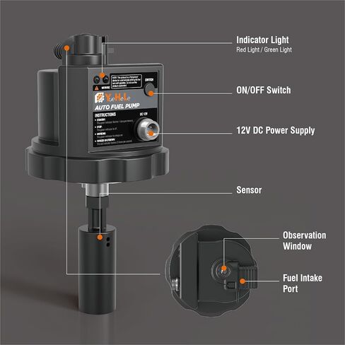 12V DC Gasoline Fuel Pump for Generators,Automatically Pump fuel, Universal Fit with 3 Adapters, Non-stop running the generator in Kuwait