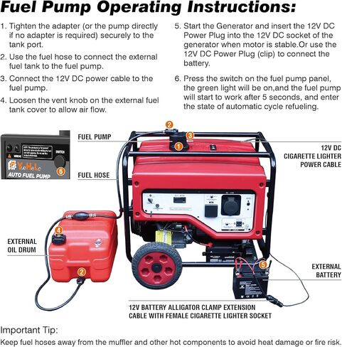 12V DC Gasoline Fuel Pump for Generators,Automatically Pump fuel, Universal Fit with 3 Adapters, Non-stop running the generator in Kuwait