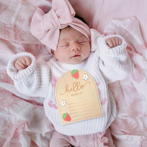 KOJIN Strawberry Wooden Hello World Sign, 6.9 x 5.8 x 0.125 inches, Rustic Newborn Welcome Sign, Fruit Theme, Tabletop Mount, Wood Material, DECORATIVE SIGNAGE in Kuwait