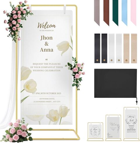 حامل حامل لافتة الترحيب بالزفاف - حامل قابل للتعديل لعلامات الزفاف ومخططات الجلوس، حامل حامل معدني لعرض استقبال اللافتات، حامل لافتة ترحيب ذهبي للحفلات والمناسبات in Kuwait