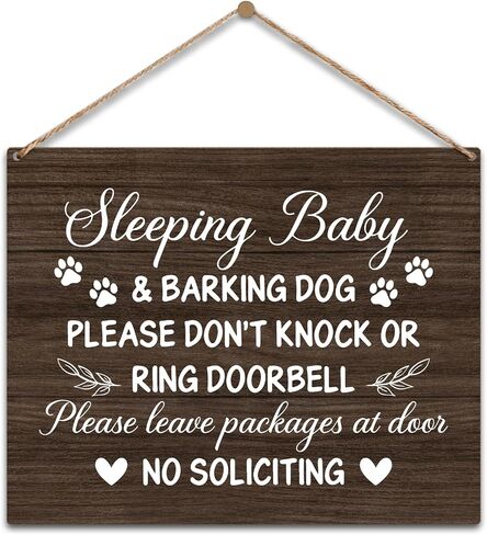 Sleeping Baby Sign For Front Door Do Not Knock Or Ring Doorbell Sign, Housewarming Gifts New Home Gifts for Women Men, Wooden Sign With Rope, Wood Hanging Sign for Porch Bedroom Door Decorations -20 in Saudi Arabia