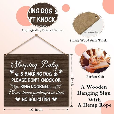 Sleeping Baby Sign For Front Door Do Not Knock Or Ring Doorbell Sign, Housewarming Gifts New Home Gifts for Women Men, Wooden Sign With Rope, Wood Hanging Sign for Porch Bedroom Door Decorations -20 in Saudi Arabia