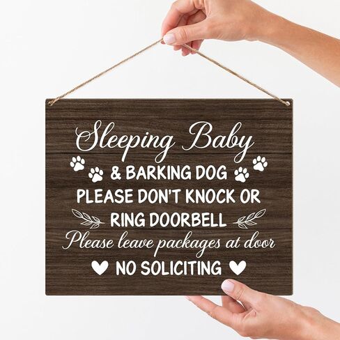 Sleeping Baby Sign For Front Door Do Not Knock Or Ring Doorbell Sign, Housewarming Gifts New Home Gifts for Women Men, Wooden Sign With Rope, Wood Hanging Sign for Porch Bedroom Door Decorations -20 in Saudi Arabia