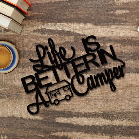 Rajukit Life Is Better in a camper Camping Wall Decor Rustic Wooden Camper Sign Farmhouse Wood Sign Rv Decorations, 12.6 x 8.5 Inches, Black in Saudi Arabia