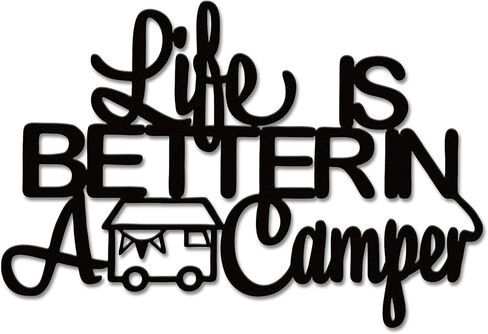 Rajukit Life Is Better in a camper Camping Wall Decor Rustic Wooden Camper Sign Farmhouse Wood Sign Rv Decorations, 12.6 x 8.5 Inches, Black in Kuwait