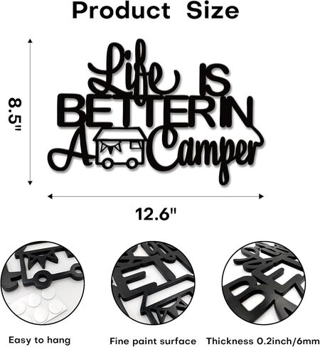 Rajukit Life Is Better in a camper Camping Wall Decor Rustic Wooden Camper Sign Farmhouse Wood Sign Rv Decorations, 12.6 x 8.5 Inches, Black in Kuwait