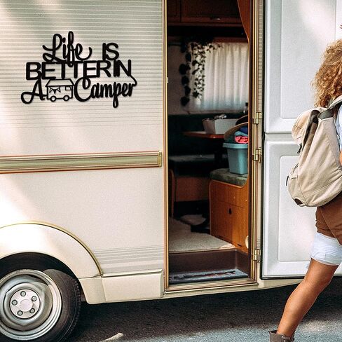 Rajukit Life Is Better in a camper Camping Wall Decor Rustic Wooden Camper Sign Farmhouse Wood Sign Rv Decorations, 12.6 x 8.5 Inches, Black in Kuwait