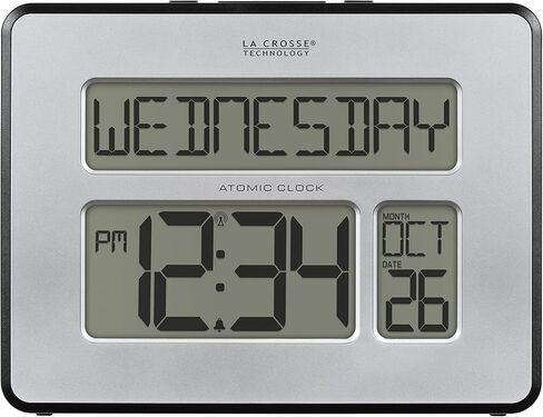La Crosse Technology 513-1419B Silver Atomic Full Calendar Clock with Extra Large Digits in Saudi Arabia