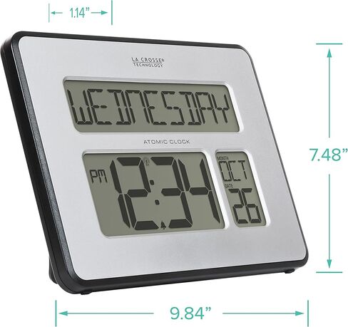 La Crosse Technology 513-1419B Silver Atomic Full Calendar Clock with Extra Large Digits in Saudi Arabia