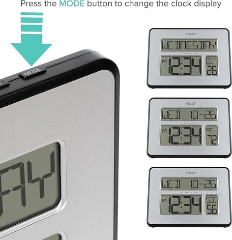 La Crosse Technology 513-1419B Silver Atomic Full Calendar Clock with Extra Large Digits in Saudi Arabia