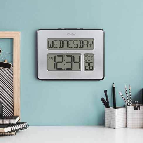 La Crosse Technology 513-1419B Silver Atomic Full Calendar Clock with Extra Large Digits in Saudi Arabia