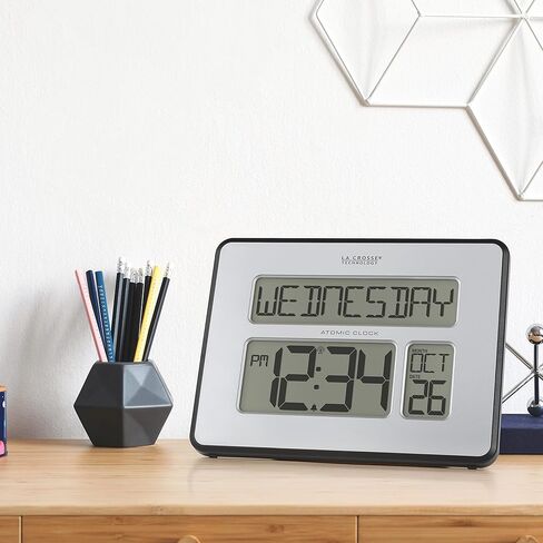 La Crosse Technology 513-1419B Silver Atomic Full Calendar Clock with Extra Large Digits in Saudi Arabia