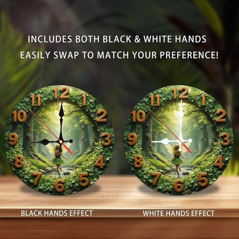 ساعة حائط غابة الجنية الساحرة، ساعة حائط خشبية مقاس 10 بوصة، حركة صامتة، تعمل بالبطارية (بطاريات AA غير متضمنة)، ديكور منزلي فني، مثالية لهجات المنزل in Kuwait