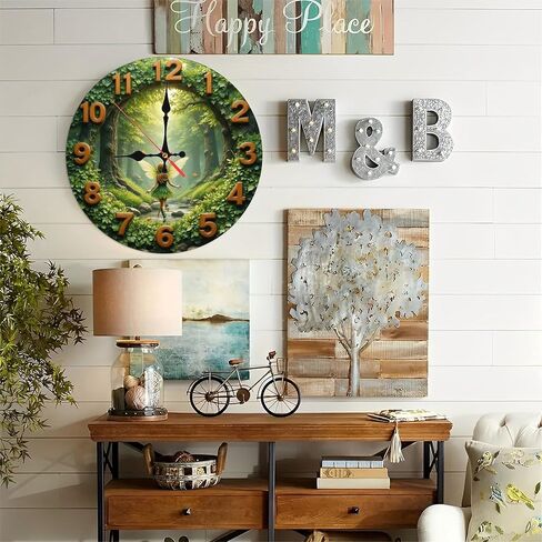 ساعة حائط غابة الجنية الساحرة، ساعة حائط خشبية مقاس 10 بوصة، حركة صامتة، تعمل بالبطارية (بطاريات AA غير متضمنة)، ديكور منزلي فني، مثالية لهجات المنزل in Kuwait