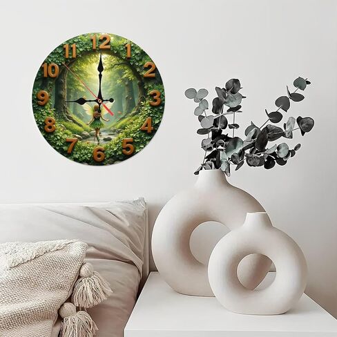 ساعة حائط غابة الجنية الساحرة، ساعة حائط خشبية مقاس 10 بوصة، حركة صامتة، تعمل بالبطارية (بطاريات AA غير متضمنة)، ديكور منزلي فني، مثالية لهجات المنزل in Kuwait