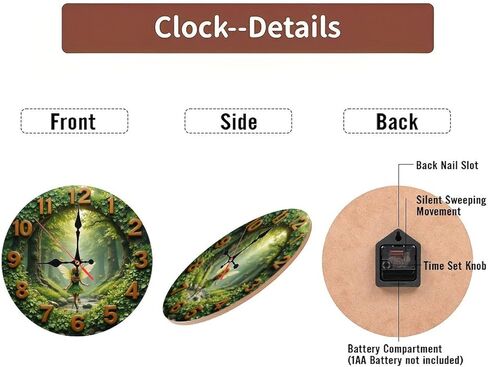 ساعة حائط غابة الجنية الساحرة، ساعة حائط خشبية مقاس 10 بوصة، حركة صامتة، تعمل بالبطارية (بطاريات AA غير متضمنة)، ديكور منزلي فني، مثالية لهجات المنزل in Kuwait
