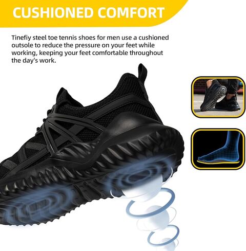 Tinefiy Steel Toe Shoes for Men Lightweight Comfortable Composite Toe Sneakers Safety Work Shoes Cushion Puncture Proof Indestructible Shoe in Saudi Arabia