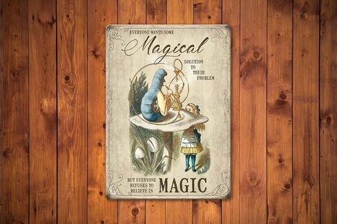 Agedsign Alice in Wonderland Poster, Vintage Metal Tin Sign Magical Solution Quotes Decor Gifts for Girls Living Room Party Decorations 12 x 8 inches in Kuwait