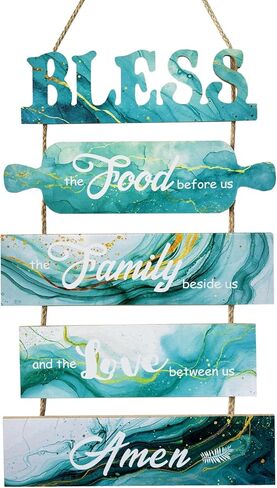 Bless the Food Before Us Sign, Farmhouse Kitchen Signs Wall Decor, Rustic Dining Room Art Wall Decor, Green Country Wall Plaques, Vertical Wall Hanging Wood Sign for Living Room Bedroom in Kuwait