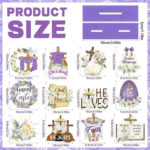 12 Pcs Easter Table Decorations He is Risen Table Centerpiece Religious Christian First Communion Tabletop Signs Wooden Cross Wood Sign Christian Vintage Style Table Centerpiece Easter Ornaments in Kuwait