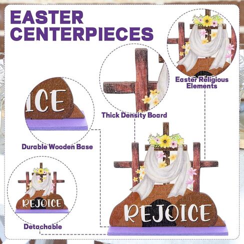 12 Pcs Easter Table Decorations He is Risen Table Centerpiece Religious Christian First Communion Tabletop Signs Wooden Cross Wood Sign Christian Vintage Style Table Centerpiece Easter Ornaments in Kuwait