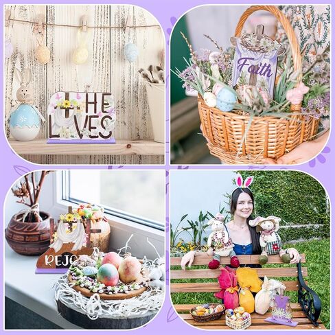 12 Pcs Easter Table Decorations He is Risen Table Centerpiece Religious Christian First Communion Tabletop Signs Wooden Cross Wood Sign Christian Vintage Style Table Centerpiece Easter Ornaments in Kuwait