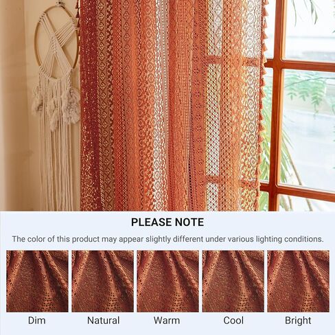Terracotta Curtains,Over Sink Cotton Blend Crochet Sheer Kitchen Curtain 36 Inches Rod Pocket Farmhouse Vintage Lace Cafe Drapes Valance for Small Window,2 Panels in Kuwait