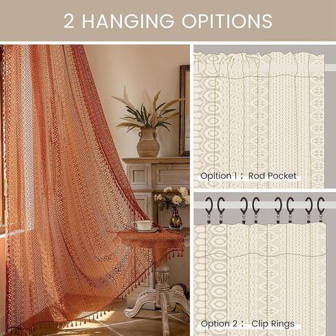 Terracotta Curtains,Over Sink Cotton Blend Crochet Sheer Kitchen Curtain 36 Inches Rod Pocket Farmhouse Vintage Lace Cafe Drapes Valance for Small Window,2 Panels in Kuwait