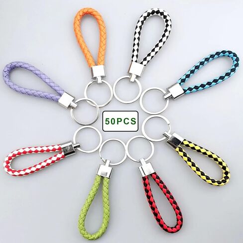 Markeny 50 قطعة سلسلة مفاتيح جلدية مضفرة حزام اليدوية مضفر حزام المفاتيح قلادة العالمي نسج الجلود مفتاح حامل in Kuwait