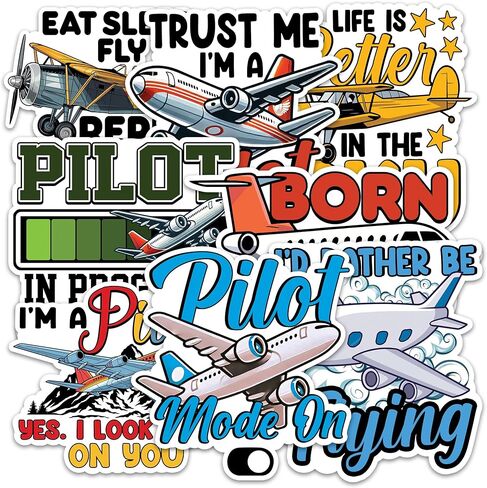 Pilot Sticker 8 Pcs (Large Size) Vinyl Stickers Laptop Waterproof Decal for Car Bumper Water Bottle Notebook Luggage Window Party Birthday Decorations - Size 4 Inches in Kuwait