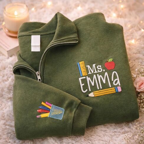 Luxury Personalized Embroidered Teacher Quarter Zip, Thank you Gift Teacher Appreciation Gifts 1 in Kuwait