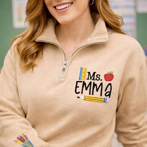 Luxury Personalized Embroidered Teacher Quarter Zip, Thank you Gift Teacher Appreciation Gifts 1 in Kuwait